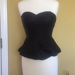 Black Peplum Strapless Top